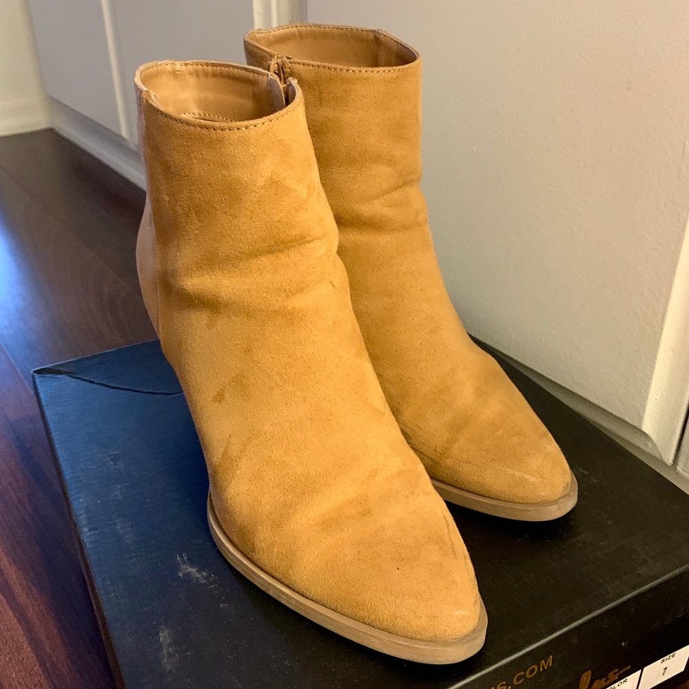 Lulus Annelise Suede Ankle Booties, Camel - Picture 4 of 8